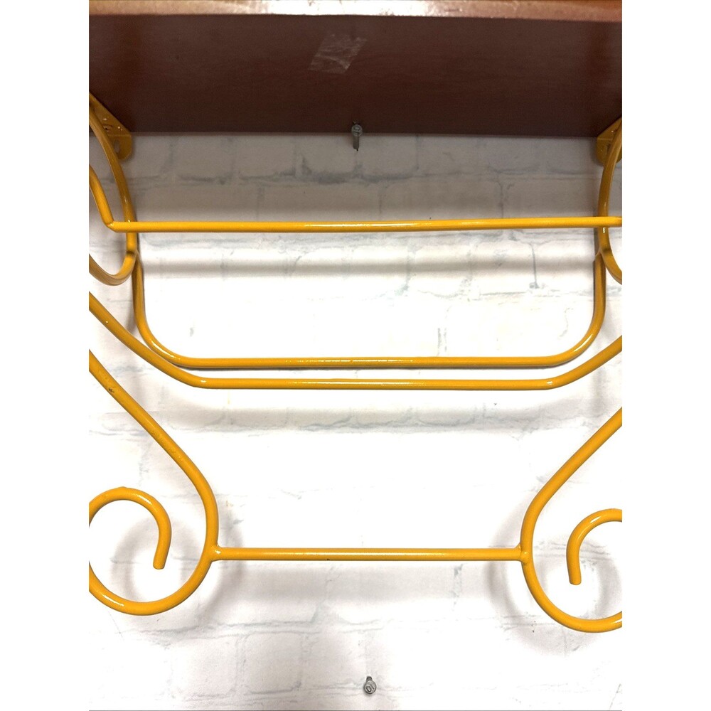 Farmhouse Red Orange Yellow Metal Wooden Wall Shelf with Scrolls 17.5x13.75 in - Picture 5 of 7
